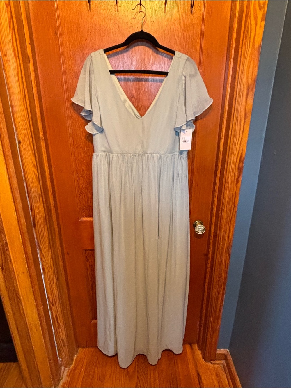 Birdy Women's Sage V-Neck Flutter Sleeve Maxi Dress